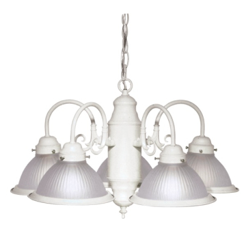SATCO|NUVO 5-Light Chandelier - Textured White - Frosted Ribbed Glass Shade