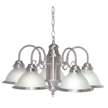 SATCO|NUVO 5-Light Chandelier - Brushed Nickel - Frosted Ribbed Glass Shade