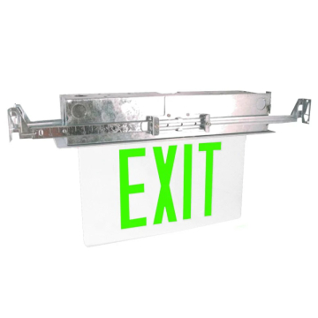 Westgate XTR LED Recessed Edgelit Exit Sign - Single Face - Green Letters - Aluminum Trim - Battery Backup - 120-277V