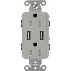 Lutron Claro 15A Tamper Resistant Receptacle - Dual USB Type A - Gray