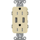 Lutron Claro 15A Tamper Resistant Receptacle - Dual USB Type A - Ivory