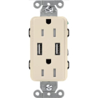 Lutron Claro 15A Tamper Resistant Receptacle - Dual USB Type A - Light Almond