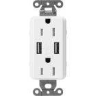 Lutron Claro 15A Tamper Resistant Receptacle - Dual USB - Snow