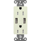 Lutron Claro 15A Tamper Resistant Receptacle - Dual USB - Biscuit