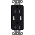 Lutron Claro 15A Tamper Resistant Receptacle - Dual USB - Midnight