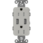 Lutron Claro 15A Tamper Resistant Receptacle - Dual USB - Pebble
