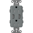 Lutron Claro 15A Tamper Resistant Receptacle - Dual USB - Slate