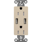 Lutron Claro 15A Tamper Resistant Receptacle - Dual USB - Taupe