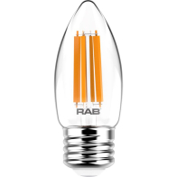 RAB 5.5W LED B11 Filament Lamp - Dimmable - 2700K - 500 Lumens - 120V