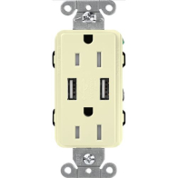 Lutron Claro 15A Tamper Resistant Receptacle - Dual USB Type A - Almond