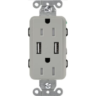 Lutron Claro 15A Tamper Resistant Receptacle - Dual USB Type A - Gray