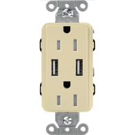 Lutron Claro 15A Tamper Resistant Receptacle - Dual USB Type A - Ivory