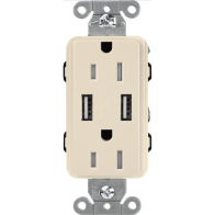 Lutron Claro 15A Tamper Resistant Receptacle - Dual USB Type A - Light Almond