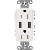Lutron Claro 15A Tamper Resistant Receptacle - Dual USB Type A - White